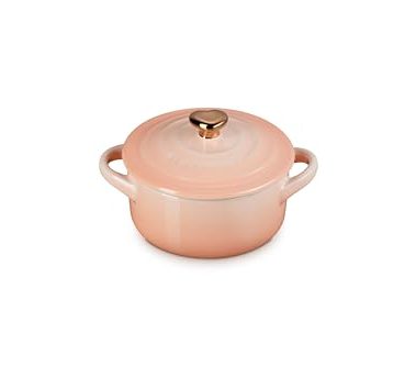 Le Creuset Stoneware Mini Round Cocotte, 8oz., Peche with Gold Heart Knob