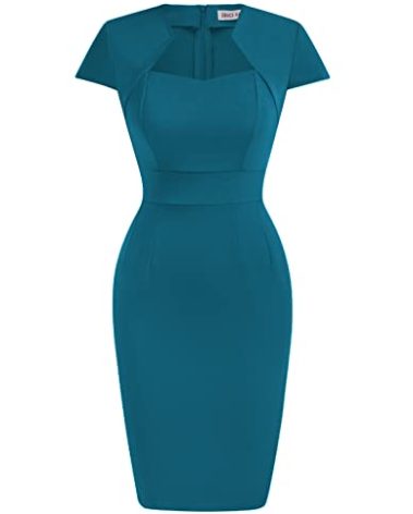 Women's Classic Vintage Cocktail Dress Bodycon Knee Dresses for Work Peacock Blue