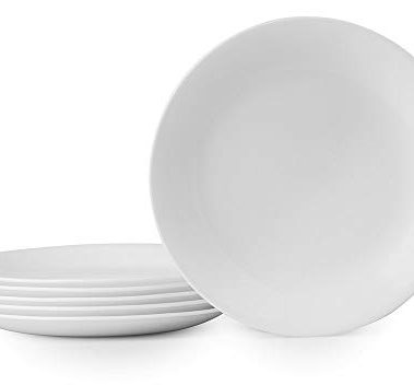 Corelle Vitrelle 6-Piece Salad Plates Set Triple Layer Glass and Chip Resistant, 8-1/2-Inch Lightweight Round Plates, Winter Frost White