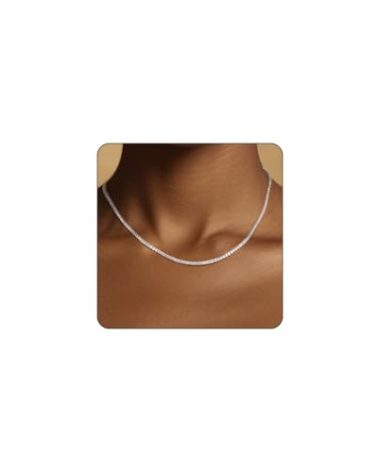 REHANDLE 2mm Silver Tennis Necklace for Women 14K Gold Plated Sparkly Diamond Chain Dainty Tennis Chain CZ Thin Tennis Necklaces Bling Silver Diamond Choker Necklace for Women Adjustable 13.7+2 inch