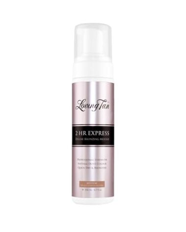 Loving Tan 2 HR Express Self Tanning Mousse, Medium - Streak Free, Natural, Professional Quality - 5+ Sunless Self Tanner Applications per Bottle, Cruelty Free, Naturally Derived DHA - 6.7 FL Oz