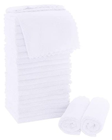 MOONQUEEN Ultra Soft Premium Washcloths Set - 12 x 12 inches - 24 Pack - Quick Drying - Highly Absorbent Coral Velvet Bathroom Wash Clothes - Use as Bath, Spa, Facial, Fingertip Towel (White)