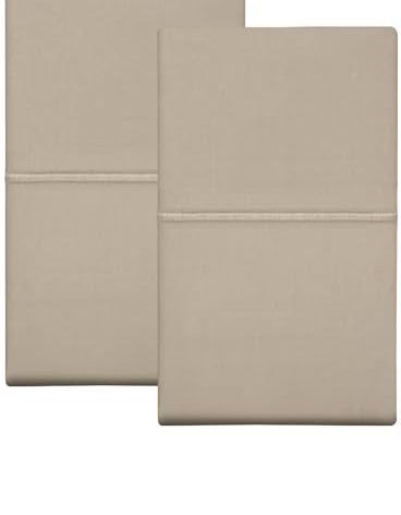 Feather & Stitch 100% Cotton Standard Pillow Covers Set of 2, 500TC Envelope Closure Pillowcases, Soft Luxury Damask Stripe Sateen Weave Pillow Case for Sleeping, 20x30 Inches - Champagne Beige