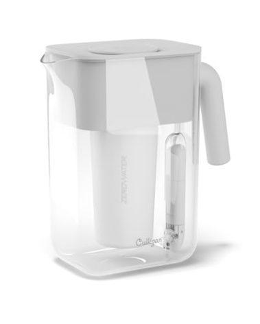 Culligan with ZeroWater Technology 12-Cup Water Filter Pitcher – Includes 5-Stage Advanced Water Filter, IAPMO Certified to Reduce Lead, Total PFAS (Forever Chemicals), Mercury, Fluoride, and Chlorine