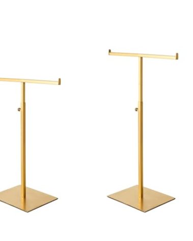 CHANJEYION Purse Display Stand Set of 2 Jewelry Tower Stainless Steel Jewelry Handbags Stand Tabletop for Necklaces Purse Hanger Stands Adjustable Height Organizer Home Store Boutique, Gold