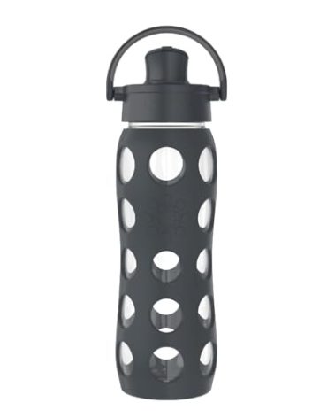 Lifefactory 22-Ounce Active Flip Cap Glass Water Bottle, 22oz, Carbon