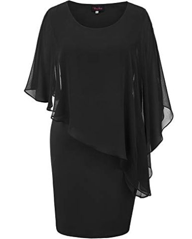 Hanna Nikole Women Plus Size Casual Solid Chiffon O-Neck Ruffles Mini Pencil Dress Black 22W