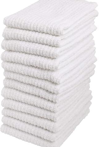 Bar Mop Cleaning Kitchen Dish Cloth Towels,100% Cotton, Machine Washable, Everyday Kitchen Basic Utility Bar Mop Dishcloth Set of 12, White
