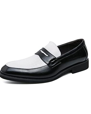 HuitJours Men Black and White Loafers Penny Two Tone Colors Dress Loafer Slip On Casual Pull on Boat Shoes Moccasins