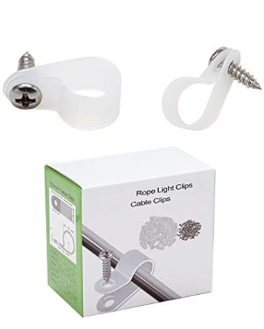100 Pack 1/2 inch Rope Light Clips, P-Style Rope Light Mounting Clips with Stainless Steel Screws, Outdoor Cable Clips for Wire Management, Rope Light Clips for Outside