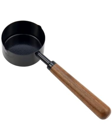 Mewutal 1pcs 1/3 Cup Measuring Cup with Wooden Handle Stainless Steel Measuring Scoop 80ml Measuring Spoon Black 1/3 Measuring Cups for Baking Cooking Wet and Dry Ingredients (80ml)