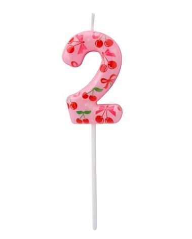 Cherry Birthday Candle, Sweet Pink Fruits Theme Number Candle Cherry on Top Cake Topper for Women Girls Birthday Party Baby Shower Celebrations Decoration (Number 2)