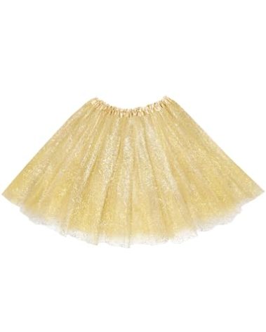 3 Layers Tutus for Women Adult, Classic Elastic Tulle Tutu Skirts Gold or Silver Foil Printed Tutu for Halloween Party Running Gold