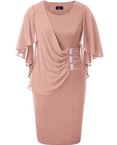 Hanna Nikole Women's Plus Size Sleeveless Sheath Cape Dress with Chiffon Overlay Knee Length Dress 2XL Pink
