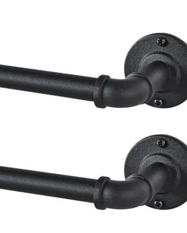 2 Pack Industrial Curtain Rods for Windows 66 to 120 Inches, Blackout Wrap Around Curtain Rod, for Indoor and Outdoor, 5/8 Inch Diameter, 65 to 120 Inches, Black