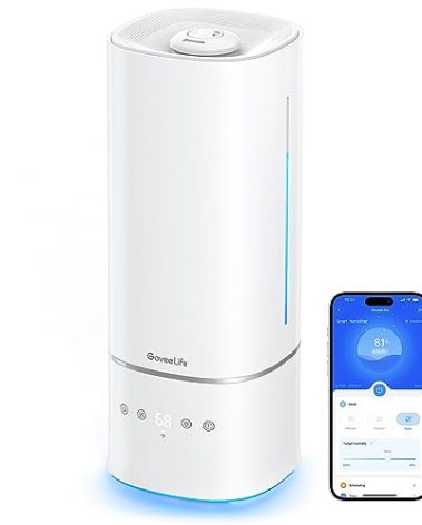 GoveeLife Humidifiers for Bedroom, 6L Top Fill Cool Mist Humidifier for Large Room, Auto Mode, Adjustable Mist, Quiet Sleep Mode, WiFi Smart Air Humidifier with RGB for Baby, Plants, Work with Alexa