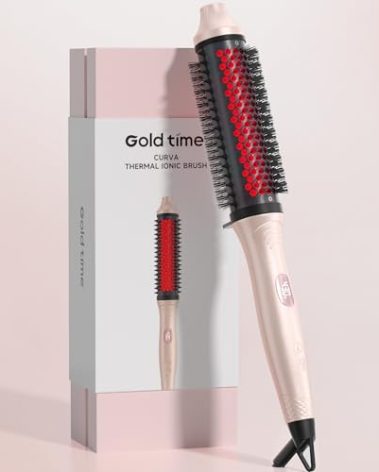 Infrared Thermal Brush, 1.65 inch Heated Round Brush for Blowout Look, Universal Voltage, Negative Ion Technology, 6 Temperature Settings, Less Damage, Pink Gifts for Women Teen Girls