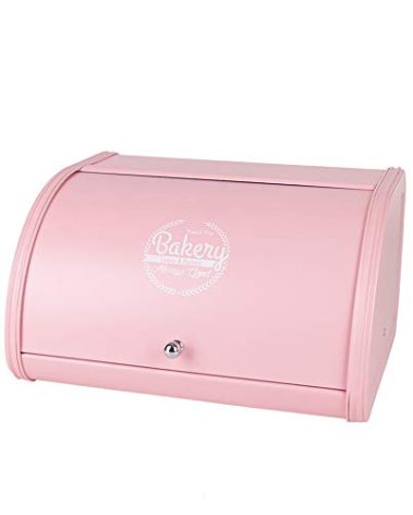 KL X458 Pink Bread Box Roll Top, Metal Bread Box for Kitchen Countertop, Large Capacity, Keeps Bakery Items Fresh Longer, Bread Bin for Kitchen Countertop, Breadbox to Store Cookies, Bagels, Muffins