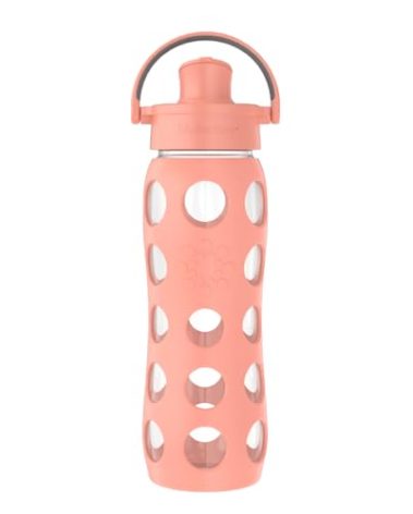 Lifefactory 16-Ounce Glass Water Bottle with Active Flip Cap and Protective Silicone Sleeve, Cantaloupe