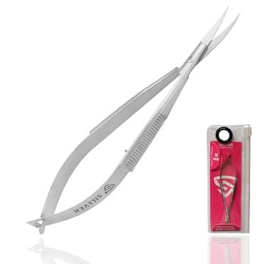 Cuticle Scissors Extra Fine Curved Eyebrow Scissors, Professional Ultra Sharp Precise Pointed Tip Cuticle Trimmer Cutter for Hang Nails, Eyelash, Eyebrow, Dry Skin - Manicure Scissors