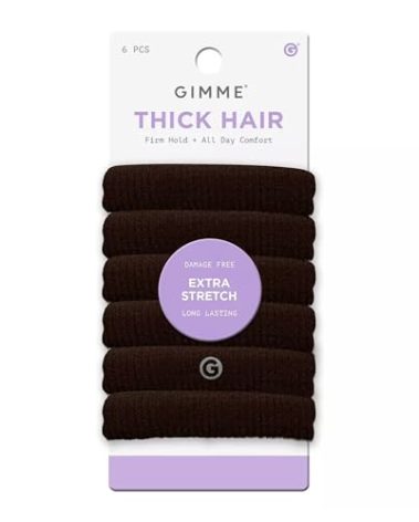 GIMME Beauty Thick Hair Extra Stretch Bands - Patent-Pending Design for Maximum Hold - Premium Ties for Thick & Curly Hair - Sleek & Strong Hold - Dark Brown, 6 Pack