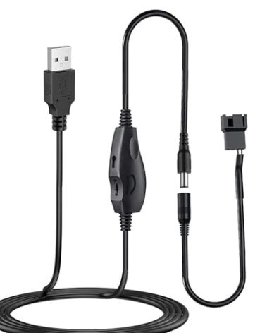 Delinx 12V Fan Speed Controller, Fan Power Adapter,USB 5V Step UP Boost to DC 12V Adapter, 5-12V Adjustable, with 3/4 Pin Fan Connector Cable, 4.8ft Length