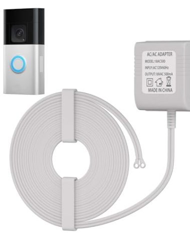 18V 500mA Visual Doorbell Power Adapter Compatible with Ring, Nest, Eufy, Wyze Video Doorbells 33FT(10M) Cable Length for Flexible Installation Reliable AC Plug-in Cord (White)