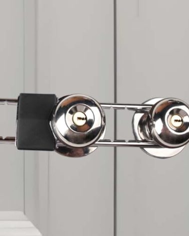 French Door Lock, Door Security Bar, Double Door Locking Device, Keyed Extra Door Lock for Doors with Double Handles/Knobs/Levers, All Metal Construction, Safety U-Shaped Bar Prevent Kick Ins