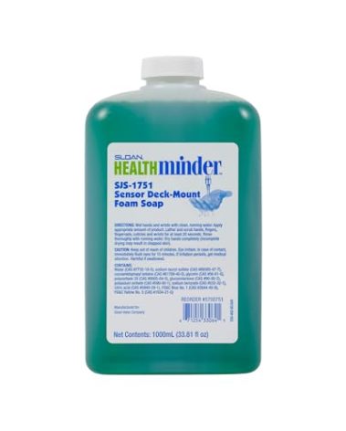 Sloan SJS-1751 Sensor Deck-Mount Green Non-Scented Foam Soap Refill for SJS-1750 Foam Soap Dispenser, Non-Scented, Fragrance-Free, 1000 mL Bottle, 5700751