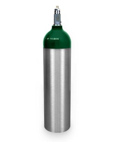 ResOne Portable Aluminum Medical Oxygen Cylinder, D Size, with CGA-870 Post Valve for Medical Use - Non-Sparking, Green Dome, Brushed Finish, 14.3 cf, Ships Empty, Prescription Required to Fill
