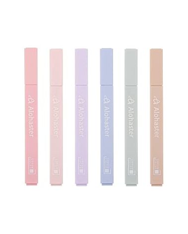 Alohaster HPSIZEE Aesthetic Cute Highlighters Mild Assorted Colors With Soft Chisel Tip, No Bleed Dry Fast Easy to Hold, for Journal Bible Planner Notes School Office Supplies, 6 Pack - Happiness