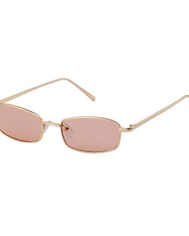ADE WU Retro Narrow Rectangle Sunglasses for Women Men, Vintage 90s Small Metal Square Glasses Colored Tint Lens(Gold/Light Brown)