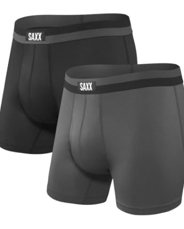 SAXX Underwear Co. Men's Underwear with Pouch Sport Mesh Boxer Brief Fly 2Pk, Black/Graphite, Large