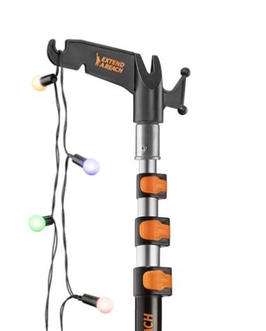 4-12 ft Long Telescopic Extension Pole with Utility Hook // Telescoping Pole for Christmas Lights Installation, String Lights, Birdfeeders // Lightweight and Sturdy // Christmas Light Pole with Hook