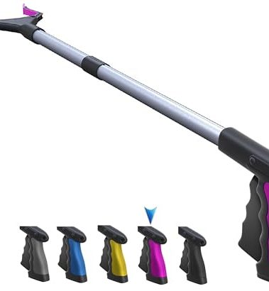 FitPlus 2025 Upgrade PowerGrip T9, Grabber Reacher Tool, Wide Jaw, Foldable, Steel Cable, with 96 Grip Points for Firm Grip, 32" with Magnet (Pink, 32 Inch)