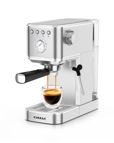 CHULUX Kom-Pro Espresso Machine 20 Bar, Semi Automatic Stainless Steel Coffee Machine for Home Latte Cappuccino Espresso Maker, Powerful Milk Frother Steam Wand