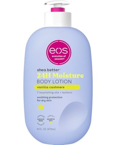 eos Shea Better Body Lotion Vanilla Cashmere, 24-Hour Moisture Skin Care, Lightweight & Non-Greasy, Natural Shea, Vegan, Vanilla Body Lotion, 16 fl oz
