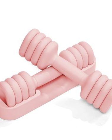 YOTTOY Adjustable Dumbbell Set of 2, 4-in-1 Hand Weights for Women at Home, Compact Free Weights Dumbbells Set with Soft Grip and Base, 2-5 lbs Each for Home Gym (Pink)