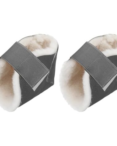 Jeere 2 Pcs Heel Protectors for Pressure Sores Sheepskin Heel Pads Soft Foot Cushions Pad Heel Protectors Adjustable Foot Pillows with Securing Strap for Bed Sore Ankle Ulcers(Dark Grey)