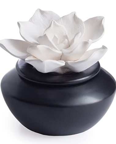 Airomé White Flower, Porcelain Passive Essential Oil Diffuser (with 15ml Peppermint Essential Oil) – Non-Electric, Battery-Free, Improves Sleep, and Relieves Stress