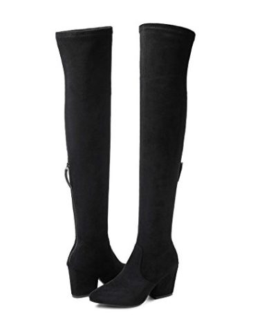 N.N.G Women Over the Knee Boots Black Size 6 Winter Suede Block Thigh High Chunky Wedge Heel OTK Long Comfort Designer Ladies Pointed Toe