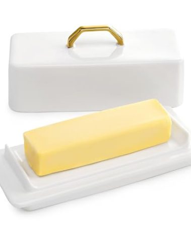Sweese Butter Dish with Lid for Countertop - Butter Container - Butter Saver, 4oz Beautiful Small Butter Tray for East West Coast Butter, Fridge, Dishwasher Safe-White