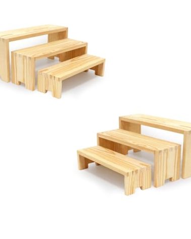Yikaroeli Display Wood Risers Wooden Stand 3 Tier Wood Racks Decorative Rectangular, 2 Set 6 Piece Cupcake Stands Cologne Perfume Organizer Dessert Showcase(Nature)