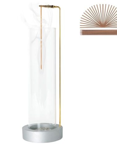 Incense Holder for Sticks, Anti-Ash Flying Incense Burner with 30 Incense Sticks, Detachable Glass Ash Catcher