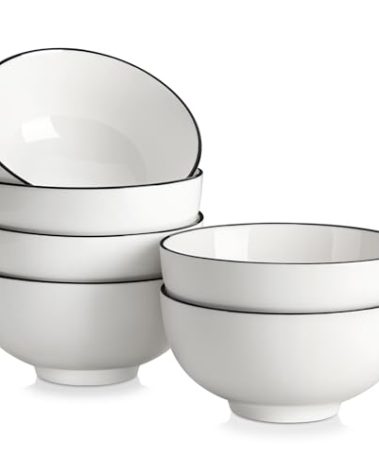 MALACASA Porcelain Soup Bowls, White Ceramic Cereal Bowls for Kitchen, Dishwasher and Microwave Safe, Series Regular 26Oz