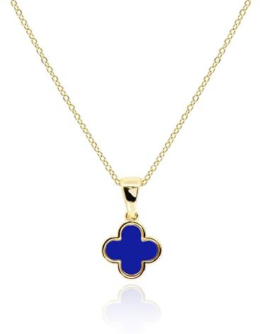 MUSEQVE Blue Four Leaf Clover Necklace for Women 14K Gold Plated Dainty Navy Color Onyx Stone Lucky Clover Pendant Charm No Tarnish Jewelry Gifts [CVRN-B-G]