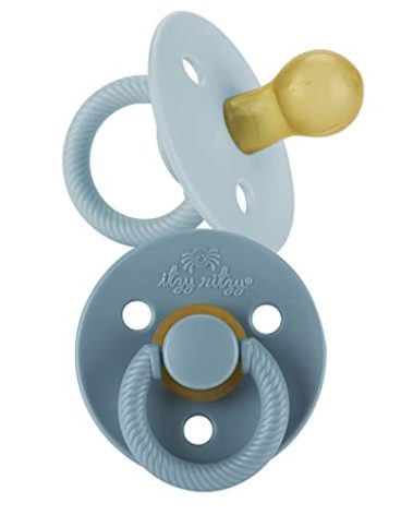 Itzy Ritzy Natural Rubber Newborn Pacifiers (Set of 2) – Baby Pacifiers with Cherry-Shaped Nipple & Large Air Holes for Added Safety; Set of 2 Binkies in Harbor & Coast (Ages 0 – 6 Months)