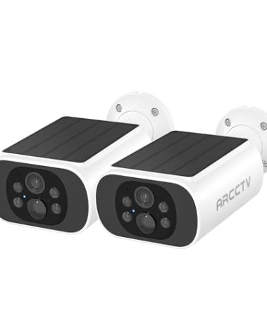 ARCCTV Solar Security Camera Outdoor Wireless, 4MP Battery Powered Home Surveillance Camera with Embedded Solar Panel, PIR Motion Sensor, 2.4G/5G Dual Band WiFi (2 Pack)