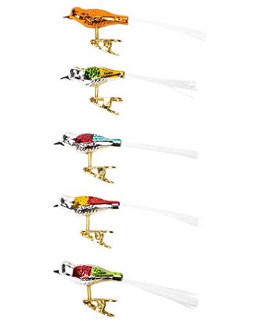 Kurt Adler Early Years Glass Clip-On Bird, 4.5-Inch, Set of 5 Ornaments, 5 Count