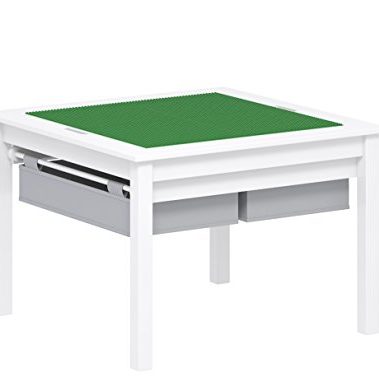 UTEX 2 in 1 Kids Construction Play Table with Storage Drawers and Built in Plate (White)
